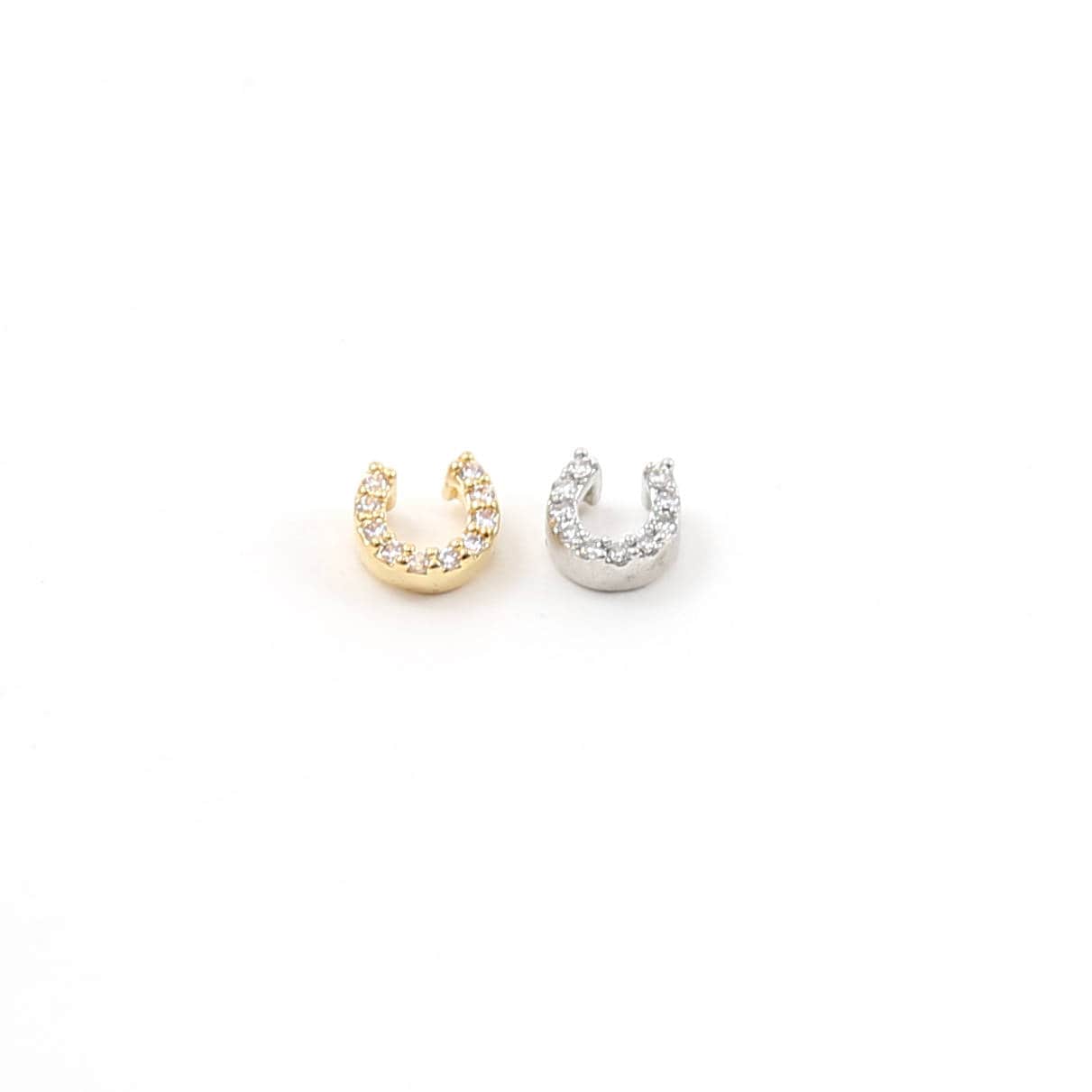 Rhodium Plated Mini Tiny CZ Pave Horseshoe Bead Charm in Silver
