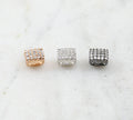 Rhodium Plated Pave CZ Large Hole Square Leather Slide Beads in Rose
