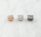 Rhodium Plated Pave CZ Large Hole Square Leather Slide Beads in Rose