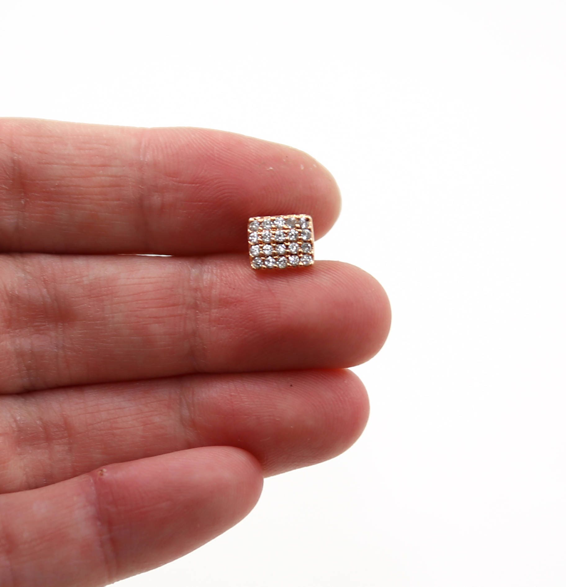 Rhodium Plated Pave CZ Large Hole Square Leather Slide Beads in Rose