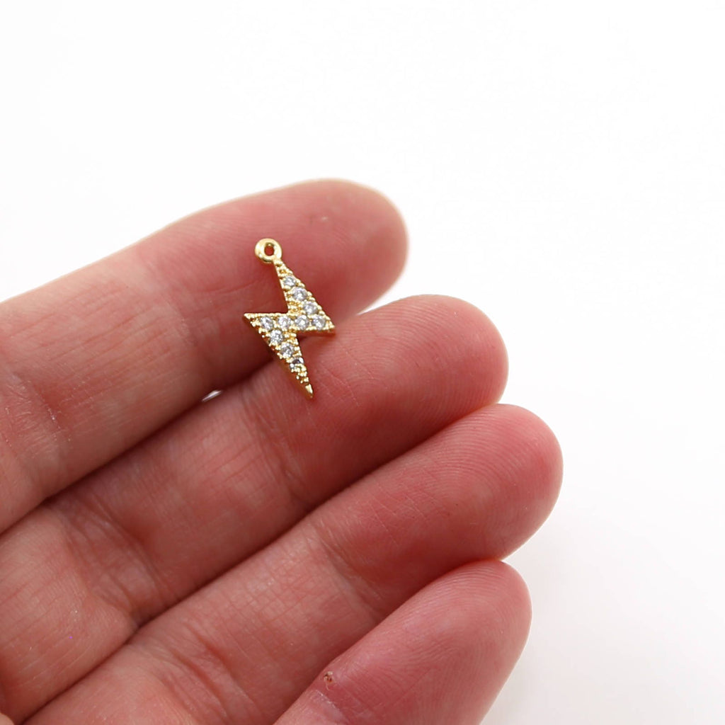 15mmx6mm Rhodium Plated Lightning Bolt Pave CZ Charm Cubic Zirconia Pendant