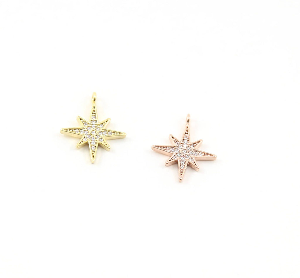 18mmx15mm Brass Large Rhodium Pave CZ Cubic Zirconia Shooting Star