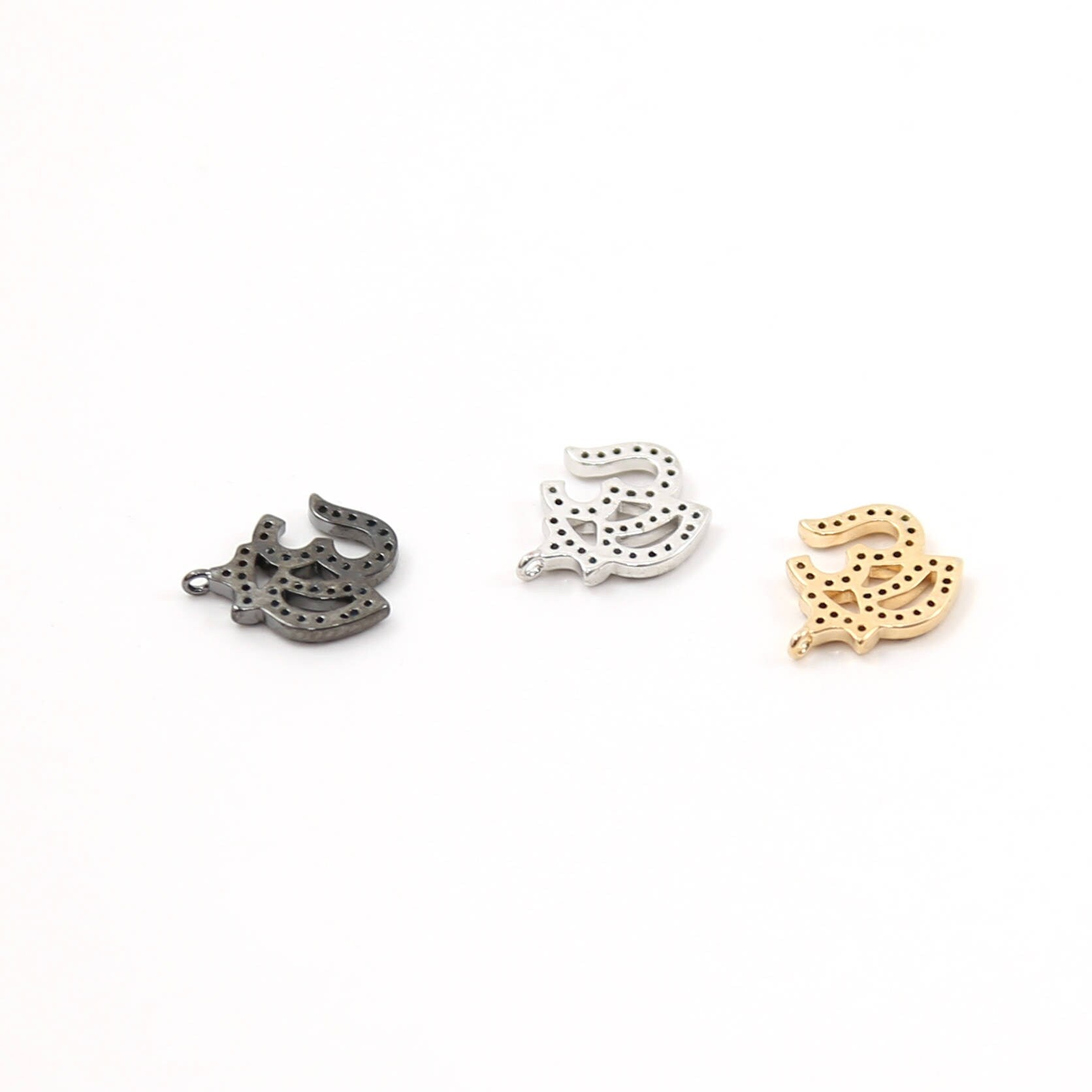 Rhodium Plated CZ Pave Om Gold Silver Gunmetal Yoga Buddha Mantra Charm
