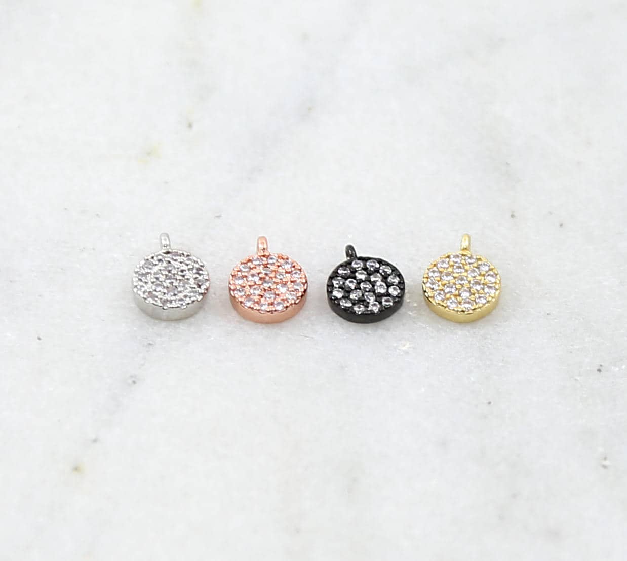 Rhodium Plated Tiny Small 6mm Rhodium Circle Pave CZ Cubic Zirconia