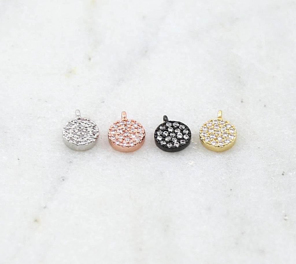 Rhodium Plated Tiny Small 6mm Rhodium Circle Pave CZ Cubic Zirconia – Gunmetal