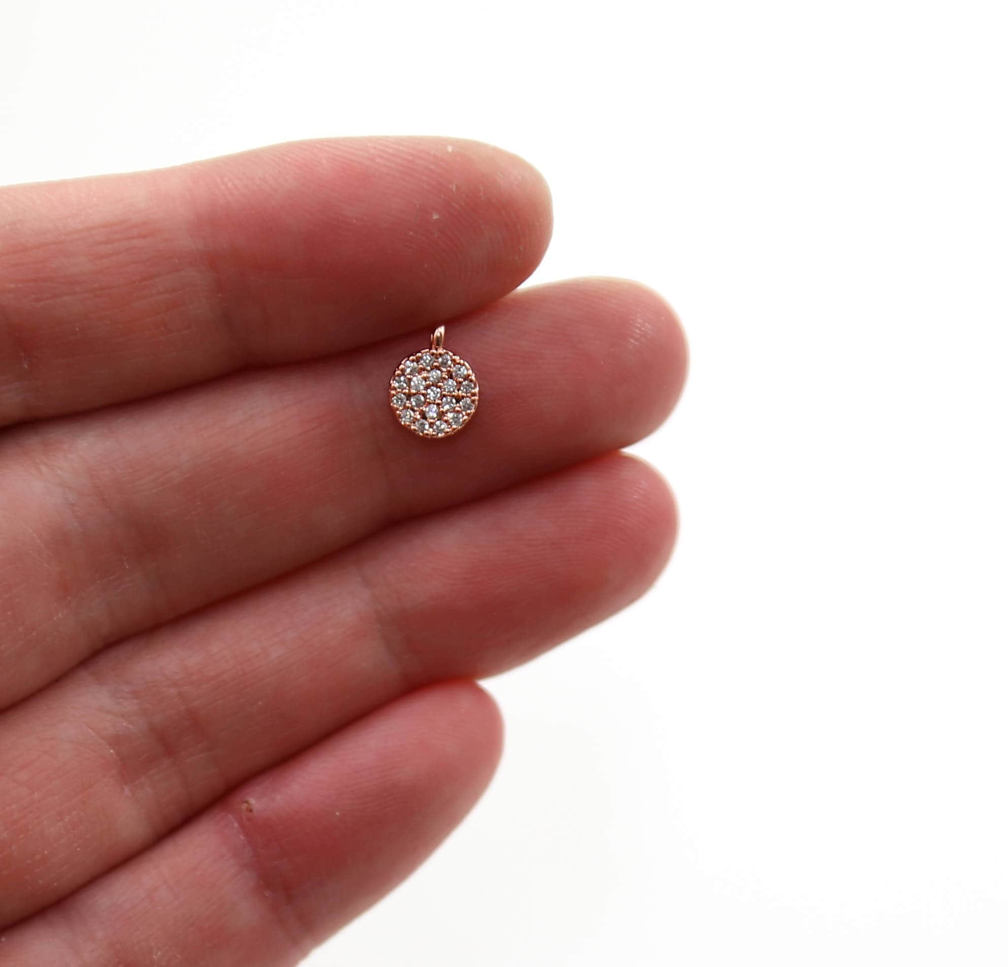 Rhodium Plated Tiny Small 6mm Rhodium Circle Pave CZ Cubic Zirconia