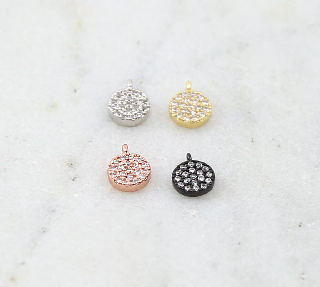 Rhodium Plated Tiny Small 6mm Rhodium Circle Pave CZ Cubic Zirconia