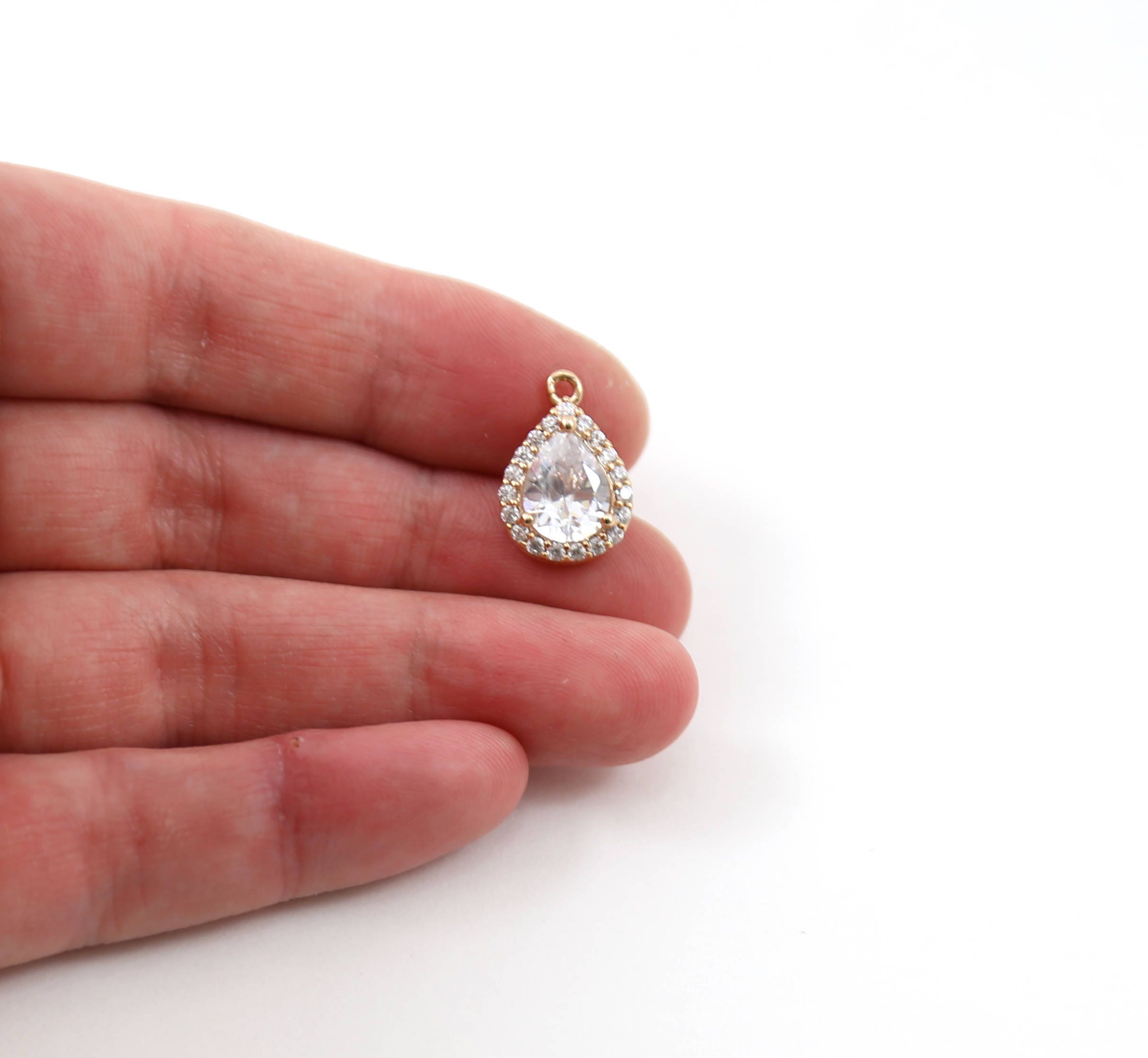 Rhodium Plated Pave CZ Teardrop Cubic Zirconia Gold,Rose Gold