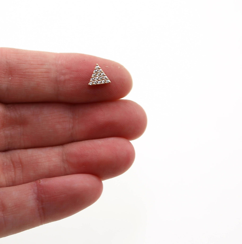 Rhodium Plated CZ Pave Triangle Bead Charm in Silver Gold Rose Gold