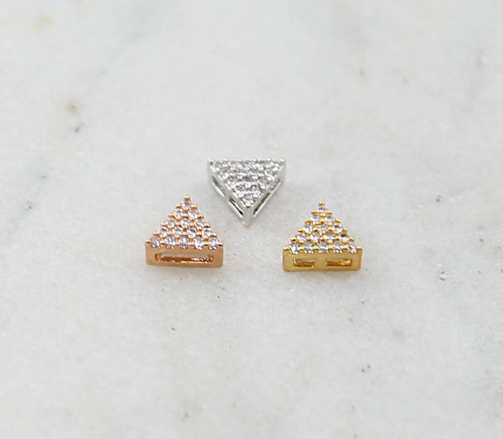 Rhodium Plated CZ Pave Triangle Bead Charm in Silver Gold Rose Gold