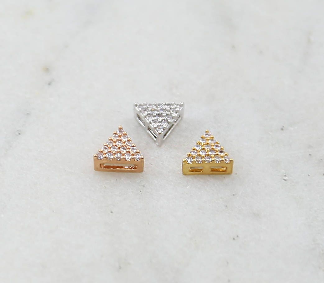 Rhodium Plated CZ Pave Triangle Bead Charm in Silver Gold Rose Gold