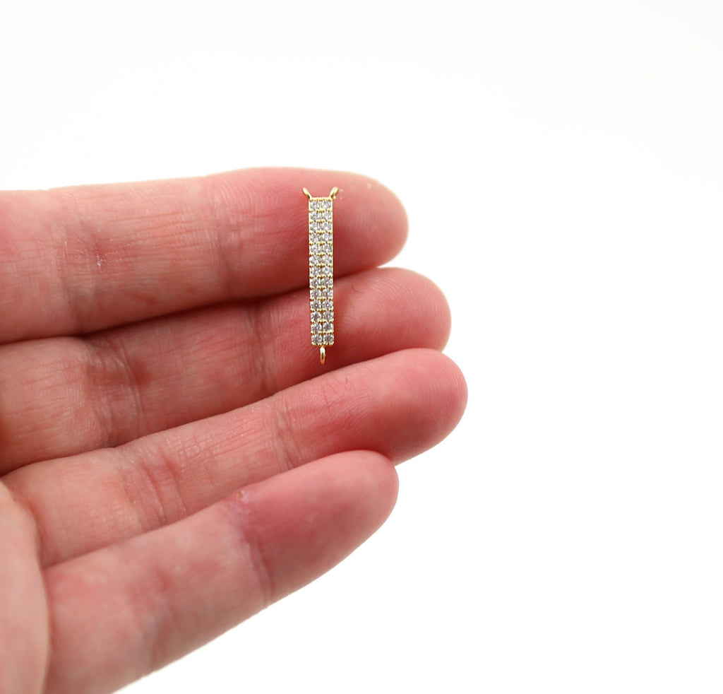 20mmx3mm Rhodium Plated Long Pave CZ Y Connector Link Bar Charm in Silver Gold