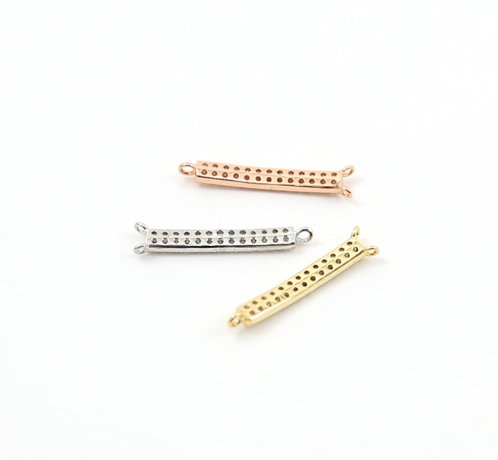 20mmx3mm Rhodium Plated Long Pave CZ Y Connector Link Bar Charm in Silver Gold