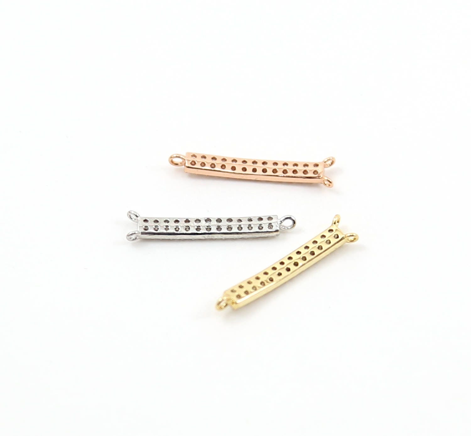 20mmx3mm Rhodium Plated Long Pave CZ Y Connector Link Bar Charm in Silver Gold
