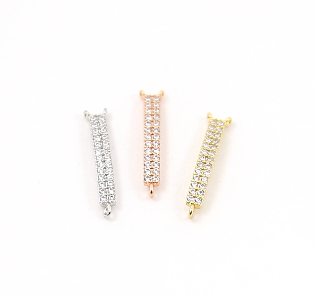 20mmx3mm Rhodium Plated Long Pave CZ Y Connector Link Bar Charm in Silver Gold