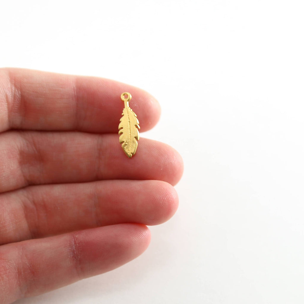 18mmx6mm Sterling Silver or Vermeil Small Flat Feather Charm in or Nature