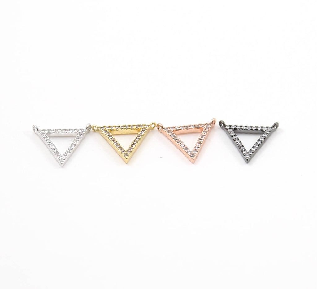 15mmx15mm Rhodium Plated Rhodium Pave CZ Open Triangle Necklace Connector