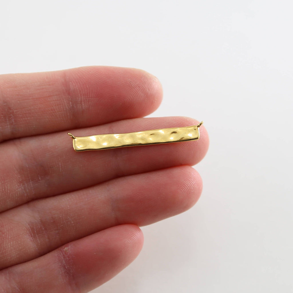 32mmx3mm Sterling Silver or Vermeil Hammered Textured Long Bar Connector