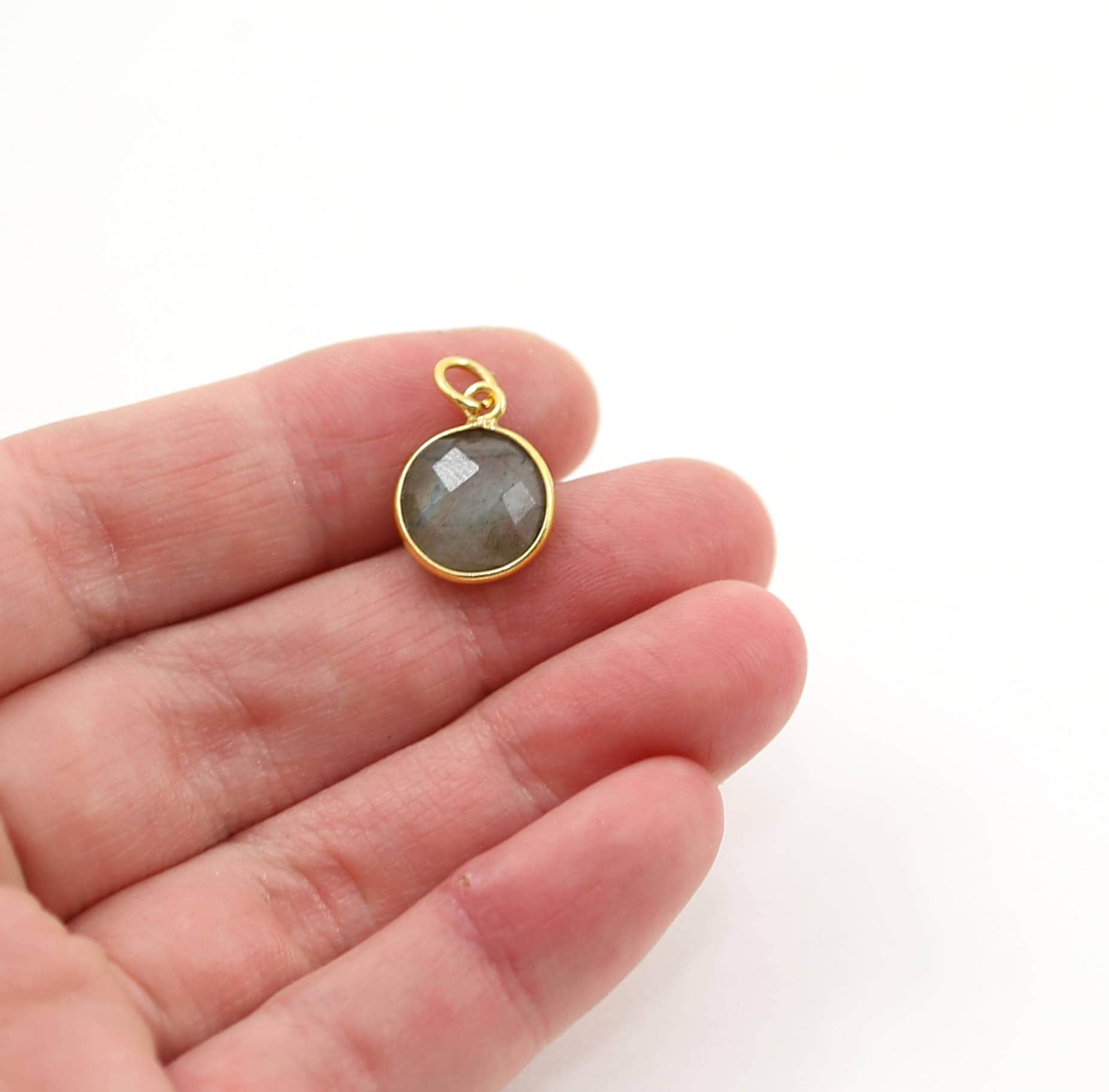 Sterling Silver or Gold Plated 10mm Round Labradorite Faceted Bezel Gemstone