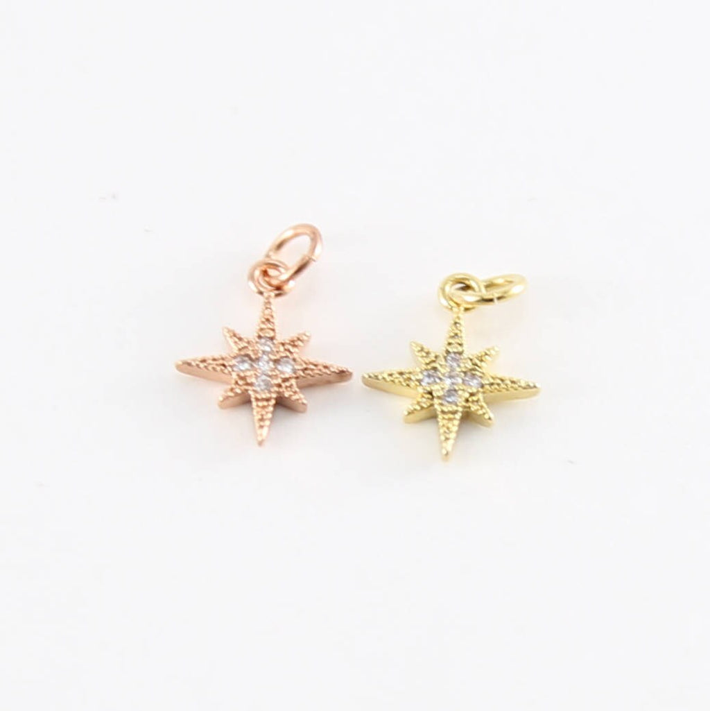 Rhodium Plated Small Pointed Pave Star Starburst CZ Celestial Charm