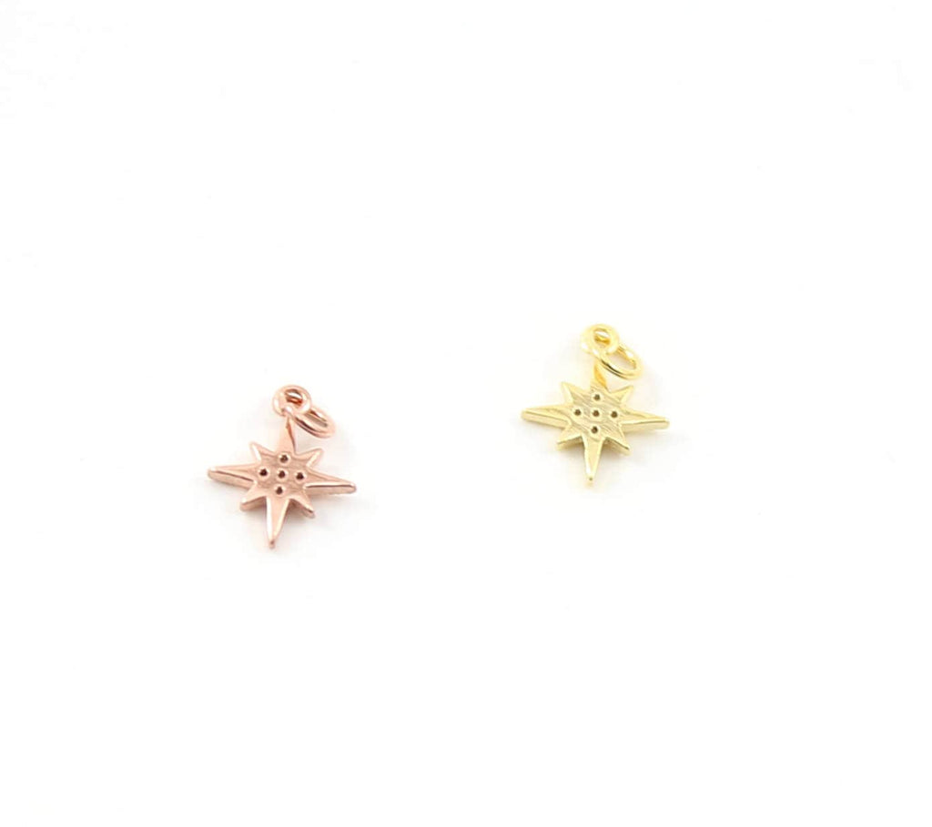 Rhodium Plated Small Pointed Pave Star Starburst CZ Celestial Charm