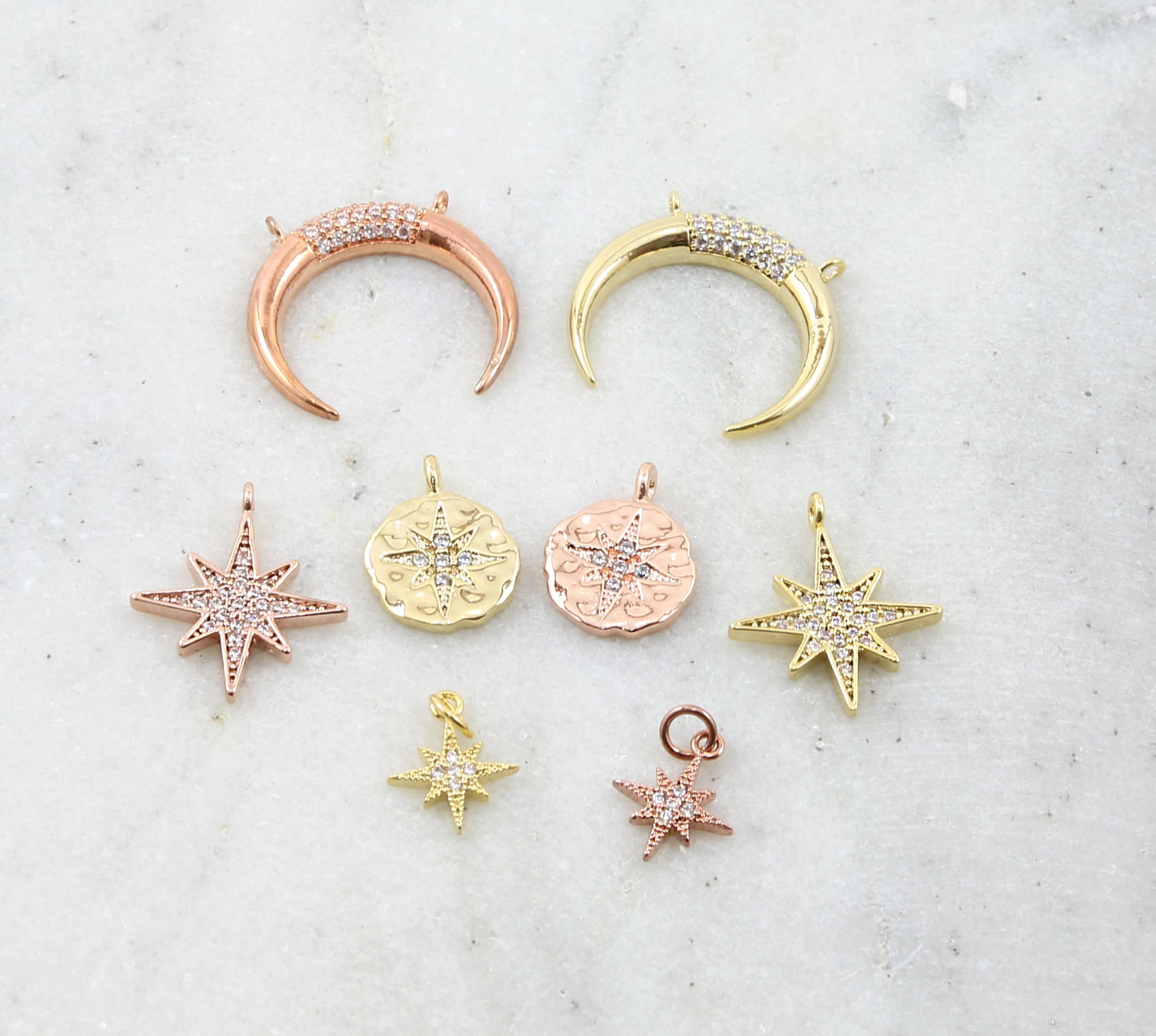 Rhodium Plated Small Pointed Pave Star Starburst CZ Celestial Charm