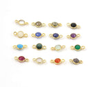 Sterling Silver or Gold Plated Tiny Round Gemstone Faceted Bezel Connector