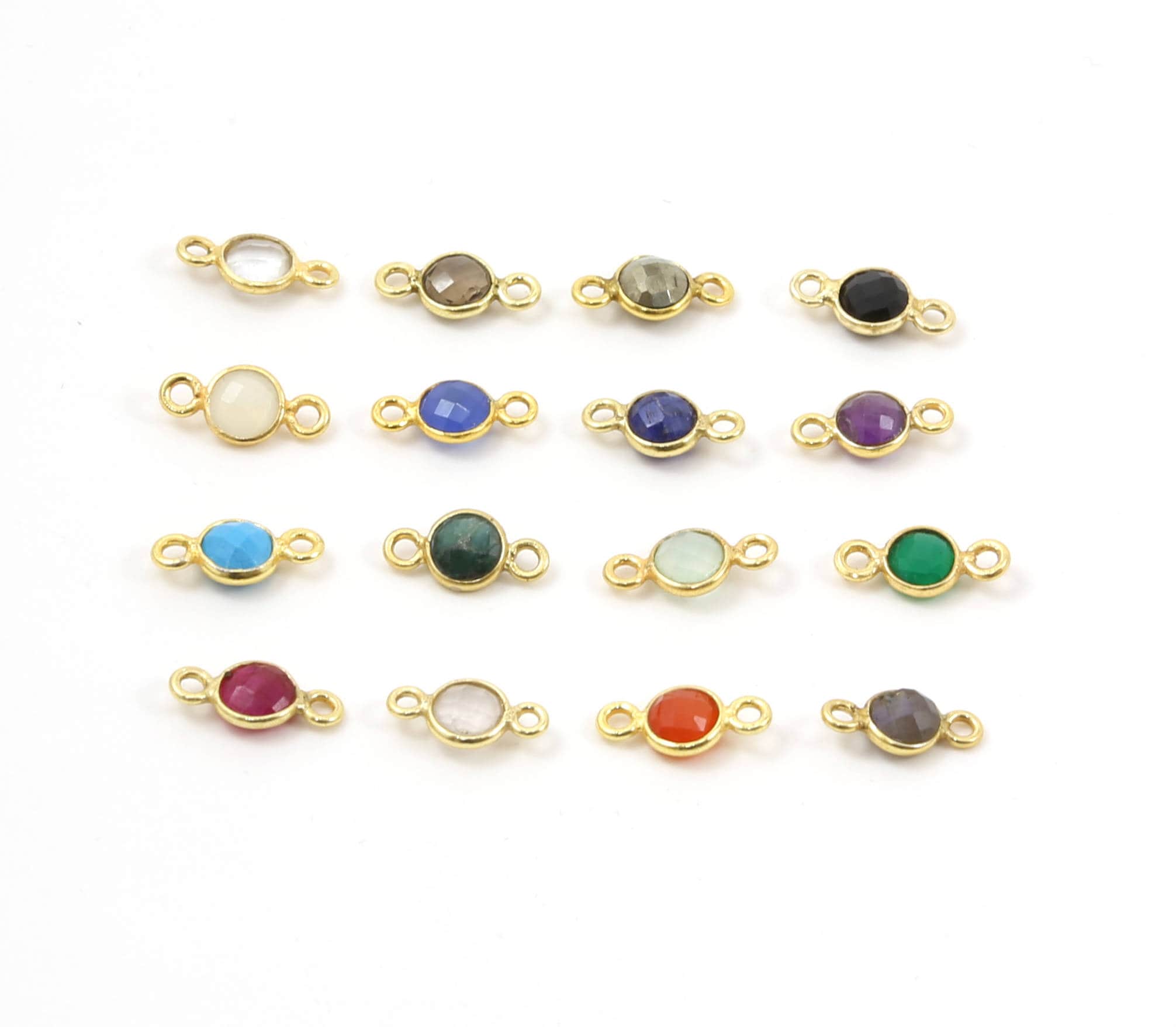 Sterling Silver or Gold Plated Tiny Round Gemstone Faceted Bezel Connector