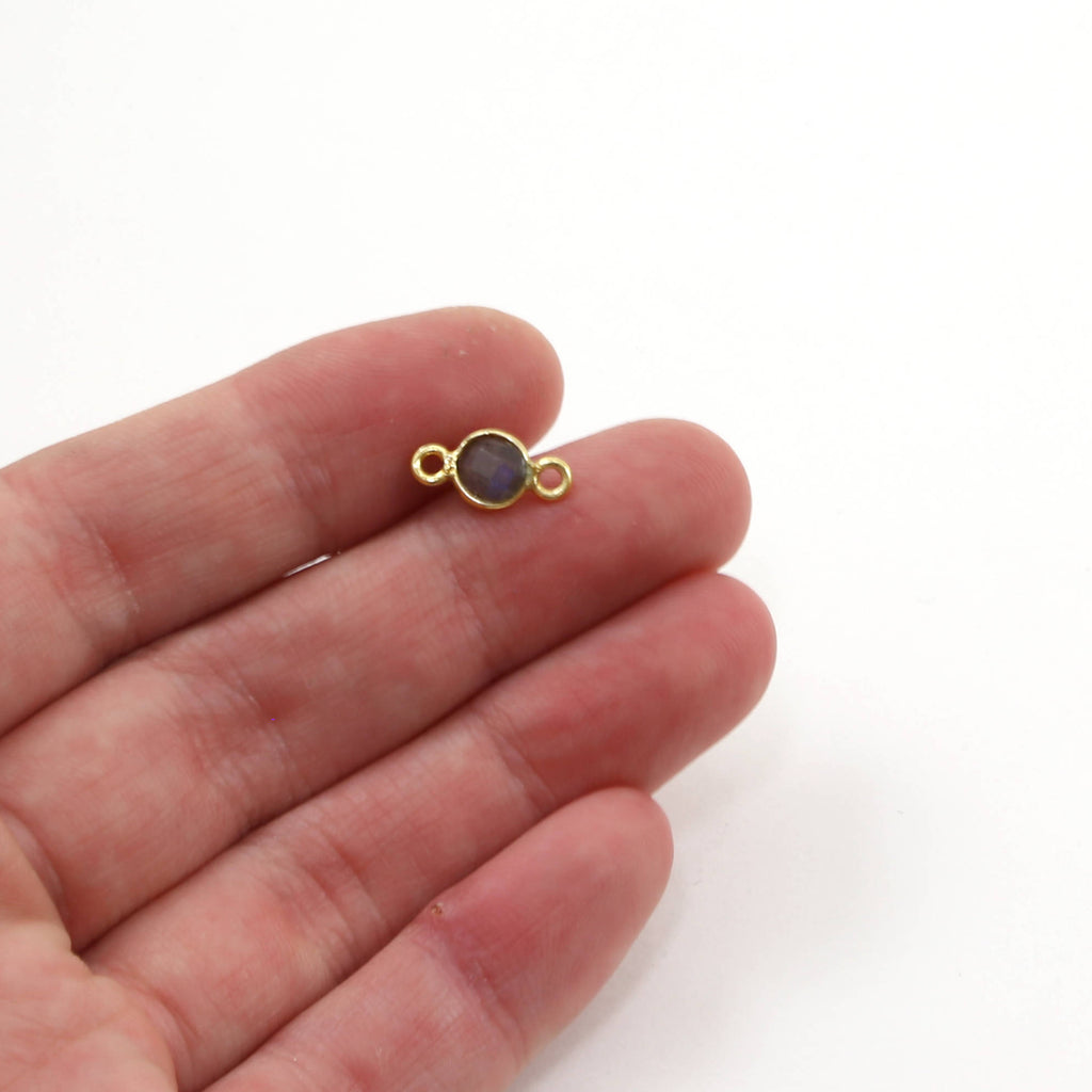 Sterling Silver or Gold Plated Tiny Round Gemstone Faceted Bezel Connector