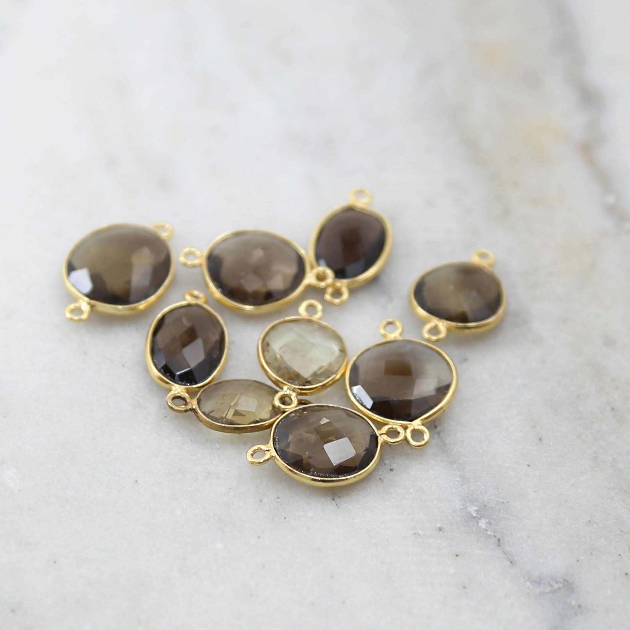 Sterling Silver or Vermeil Raw Shaped Smokey Quartz Faceted Gemstone Over