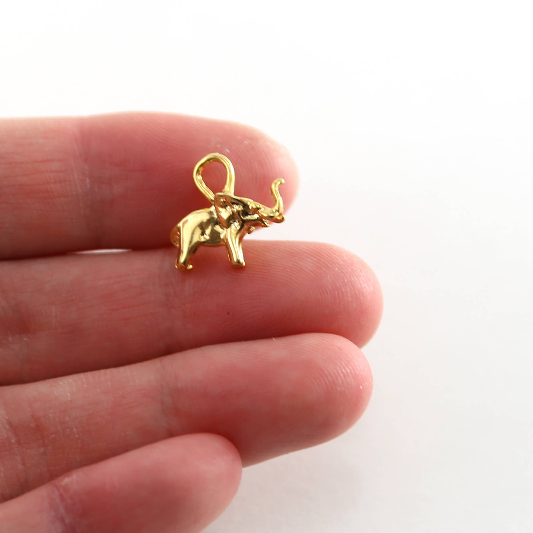 Sterling Silver or Vermeil Elephant Charm Pendant 3D