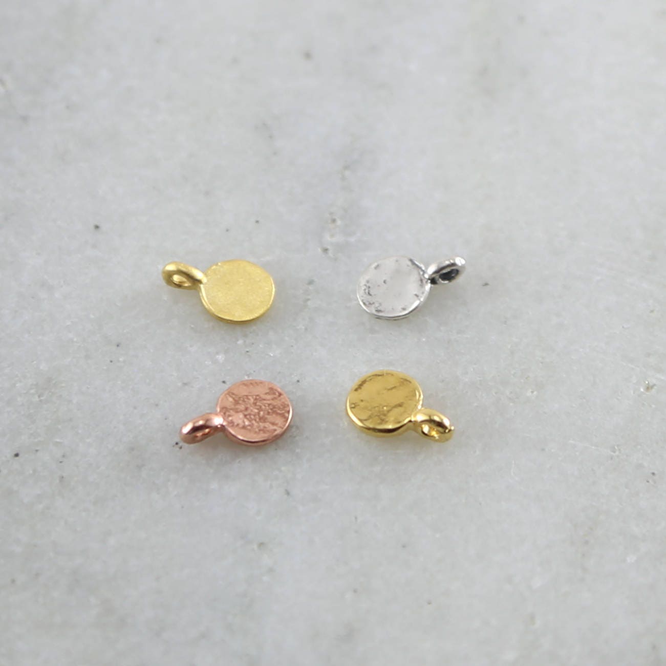 Sterling Silver or Vermeil Tiny Round Circle Dot Stamping Blank Charm (2pc)