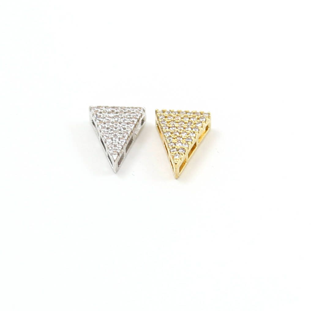 11mmx9mm Rhodium Plated Pave CZ Triangle Bead Cubic Zirconia Gold or Silver