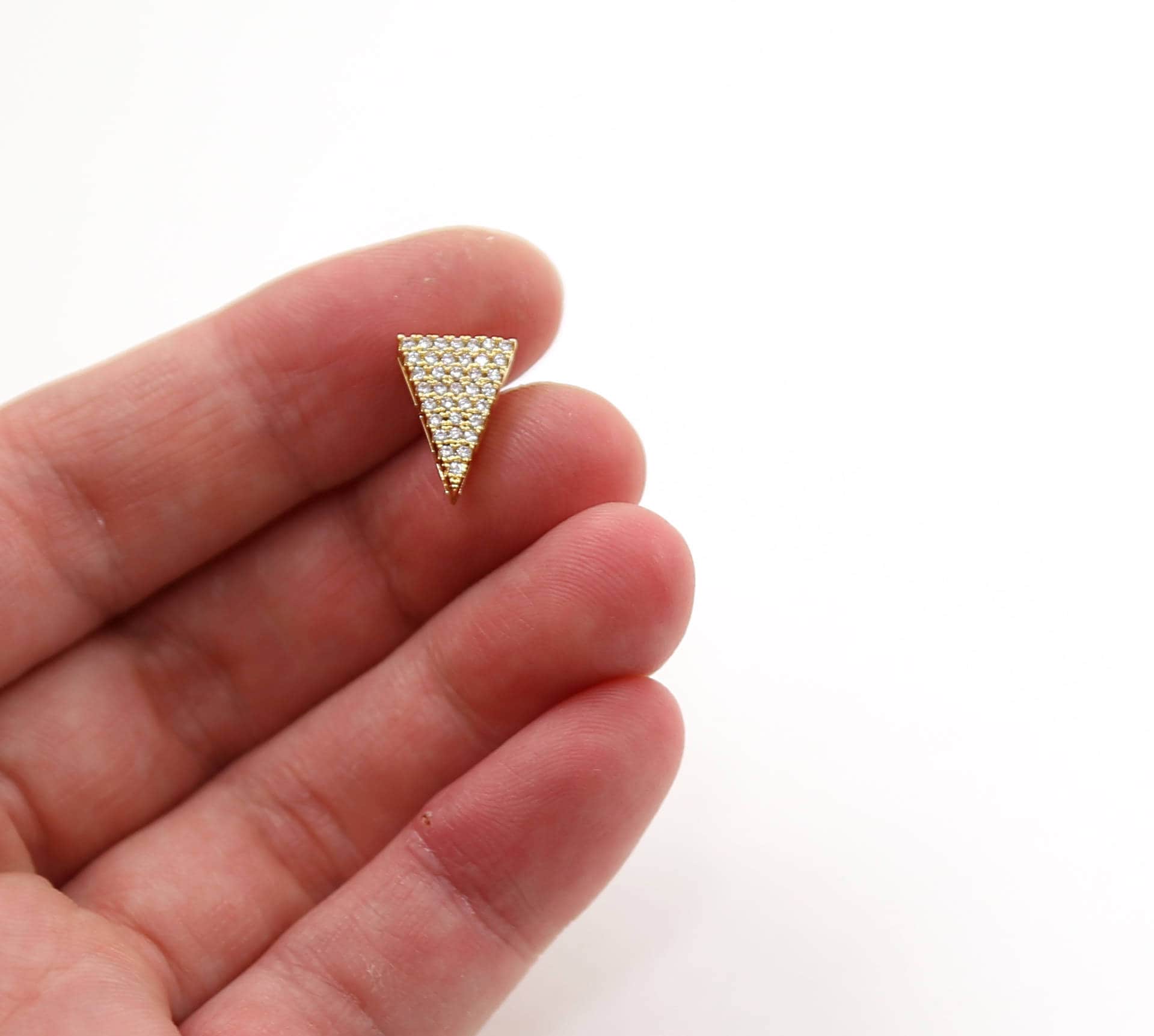 11mmx9mm Rhodium Plated Pave CZ Triangle Bead Cubic Zirconia Gold or Silver