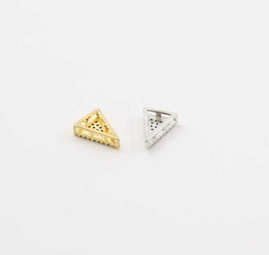 11mmx9mm Rhodium Plated Pave CZ Triangle Bead Cubic Zirconia Gold or Silver