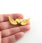 Sterling Silver or Vermeil Large Heart with Detailed Wing Charm