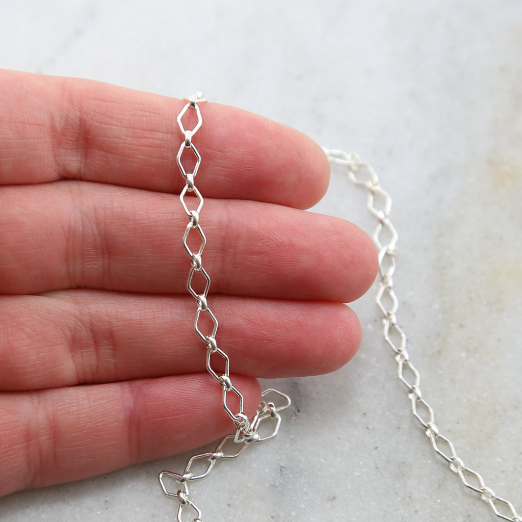 Sterling Silver Sturdy Diamond Link Chain 5.5mm x 4mm – Sold by the Foot