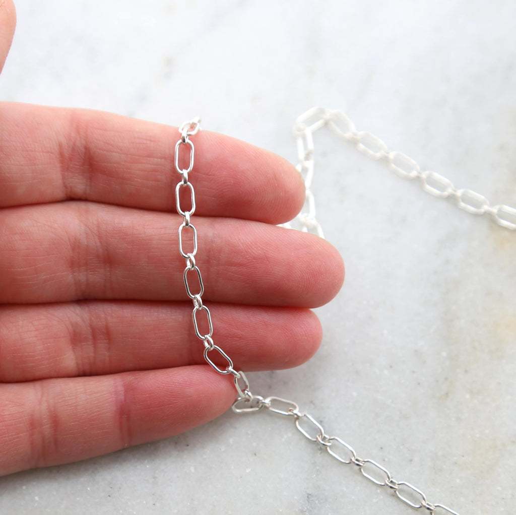 Sterling Silver Sturdy Rectangular Oval Link Chain 6mmx3mm – Sold by the Foot