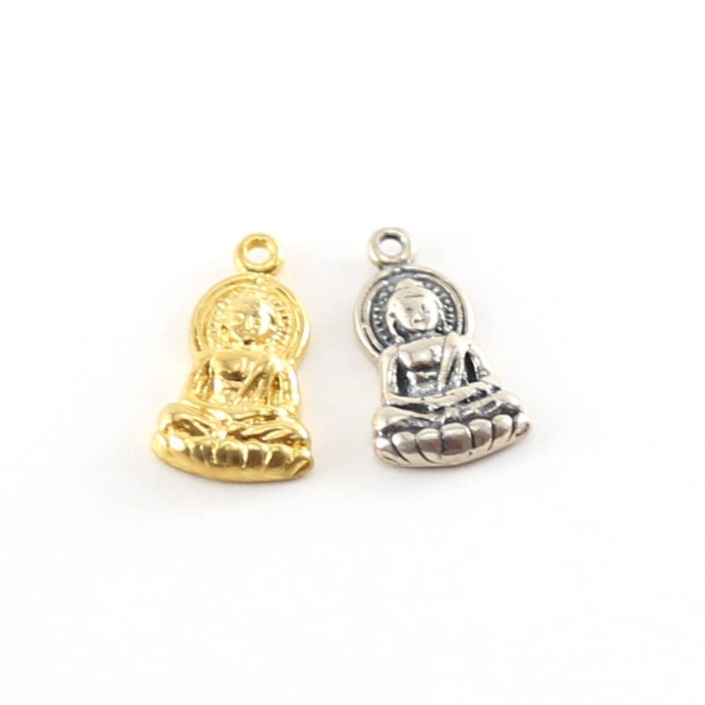 15mmx9mm Sterling Silver or Vermeil Buddha Sitting Yoga Charm Ohm Meditation