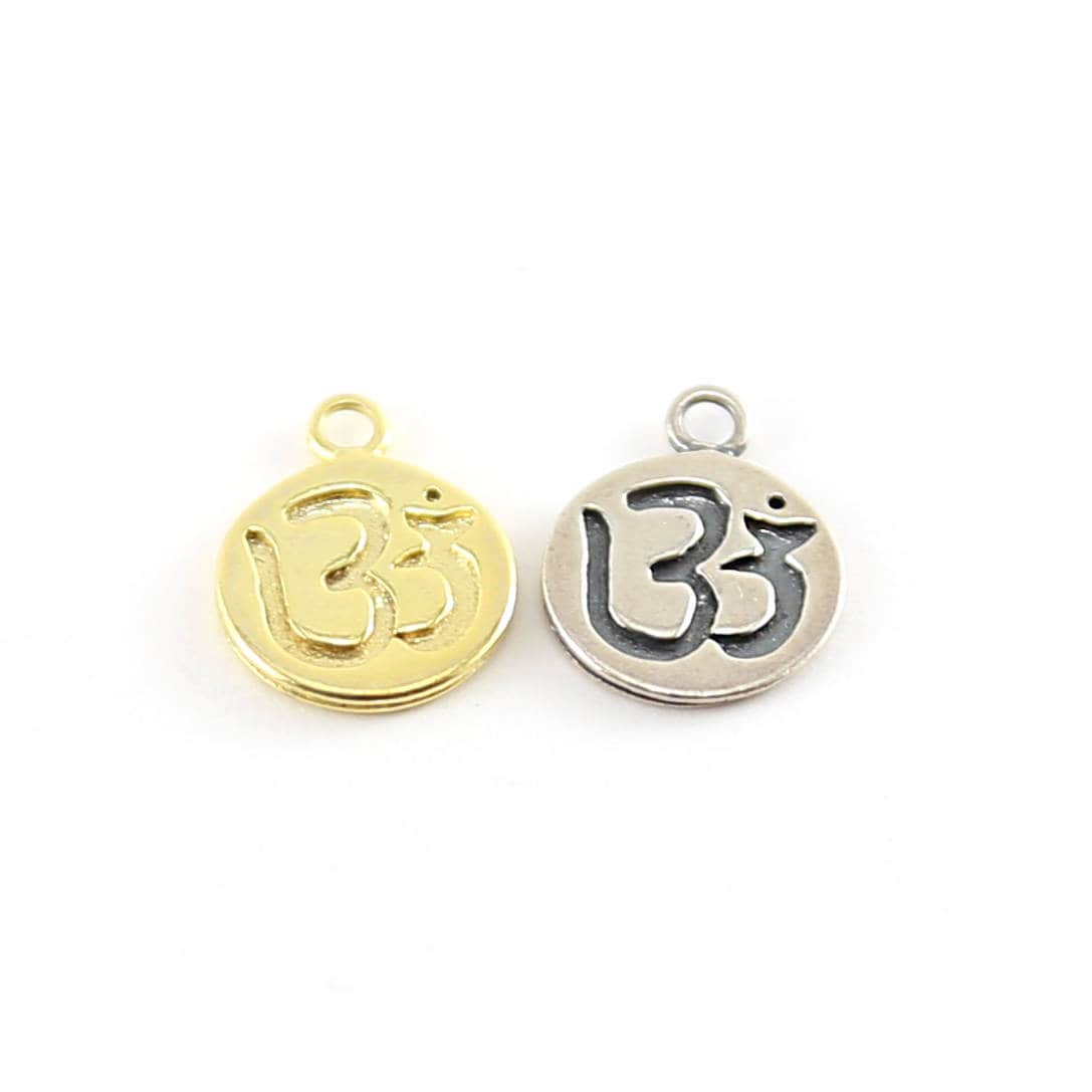 Sterling Silver or Vermeil Round Embossed Ohm Charm with Loop