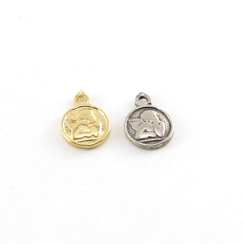 Sterling Silver or Vermeil Tiny Angel Coin Little Disk Charm or Cherub