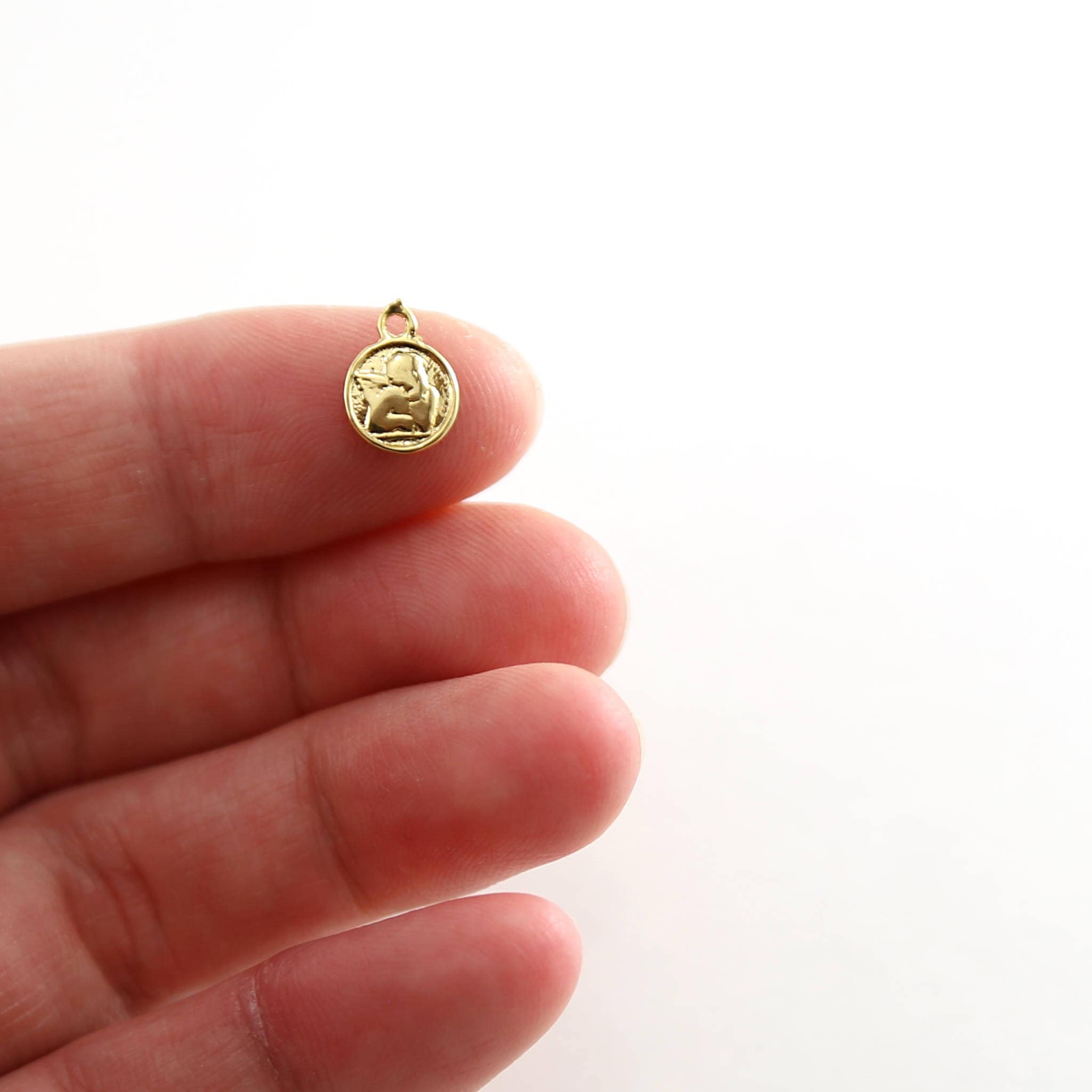 Sterling Silver or Vermeil Tiny Angel Coin Little Disk Charm or Cherub