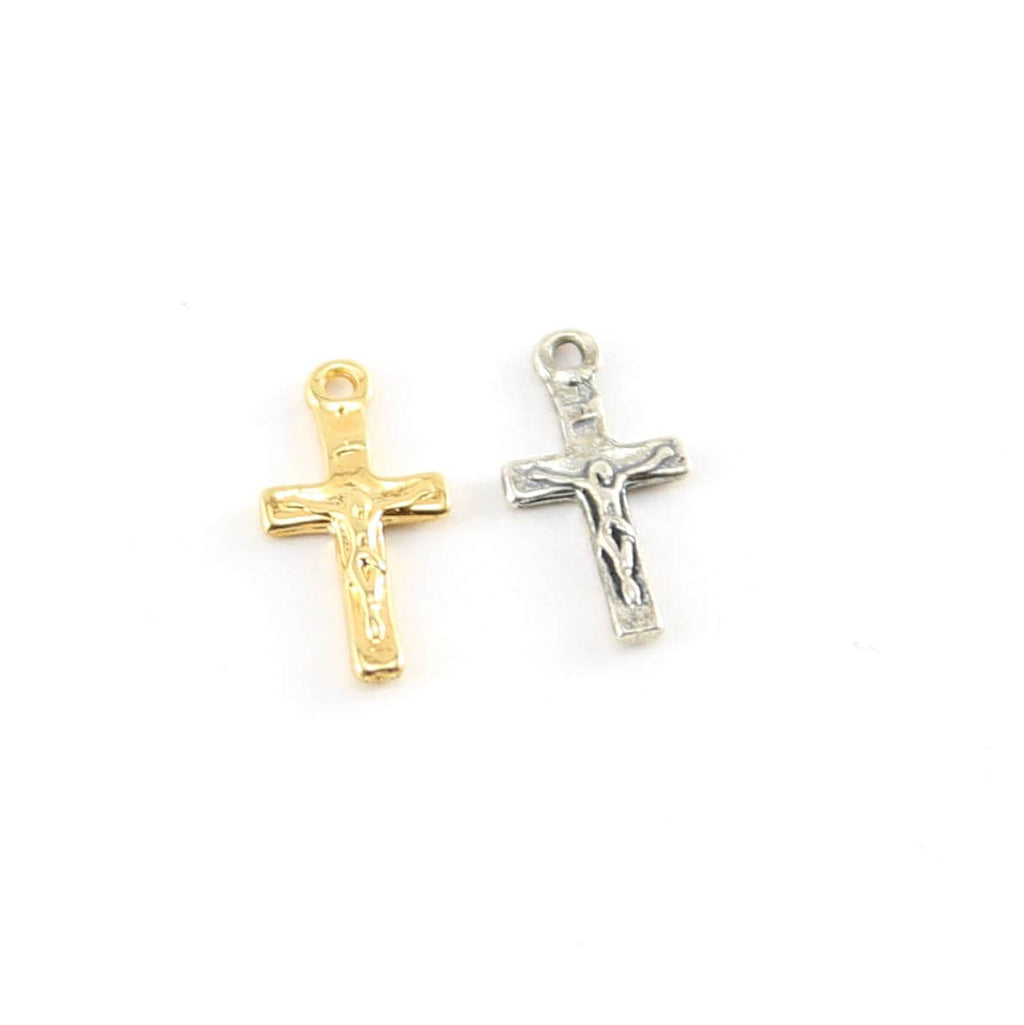 Sterling Silver or Vermeil Mini Tiny Little Crucifix Cross Charm with Flat