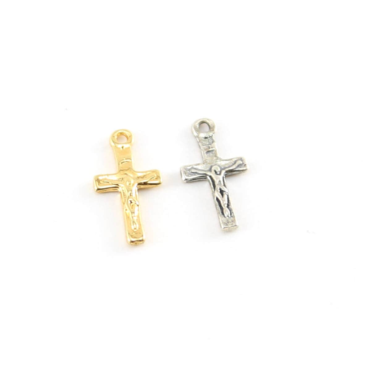 Sterling Silver or Vermeil Mini Tiny Little Crucifix Cross Charm with Flat