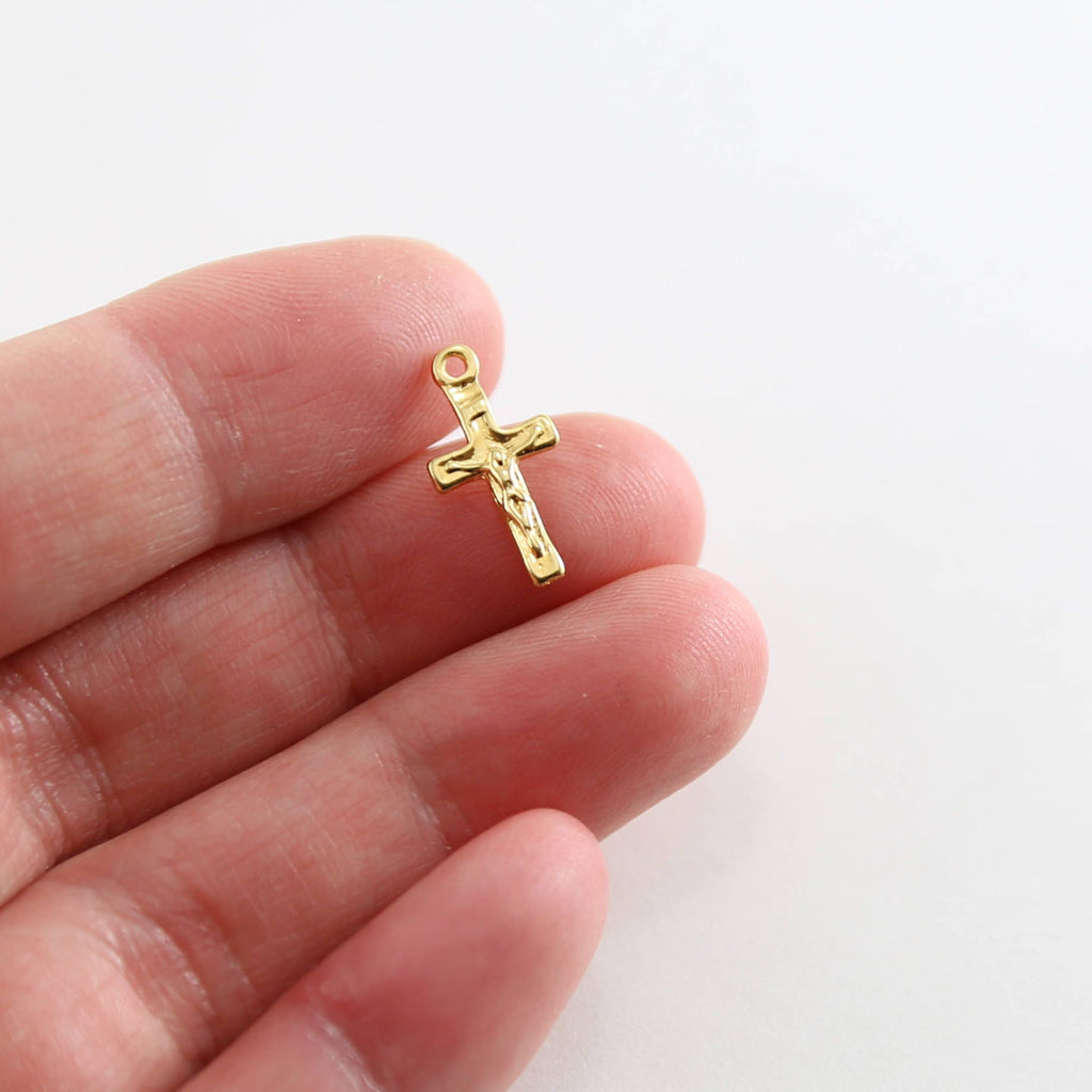Sterling Silver or Vermeil Mini Tiny Little Crucifix Cross Charm with Flat