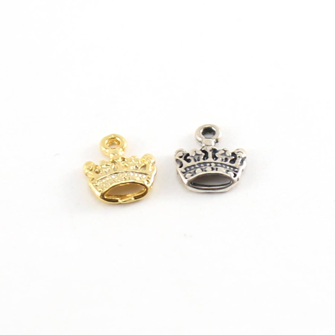 Sterling Silver or Vermeil Little Flat Detailed Crown Charm or Tiny Royal
