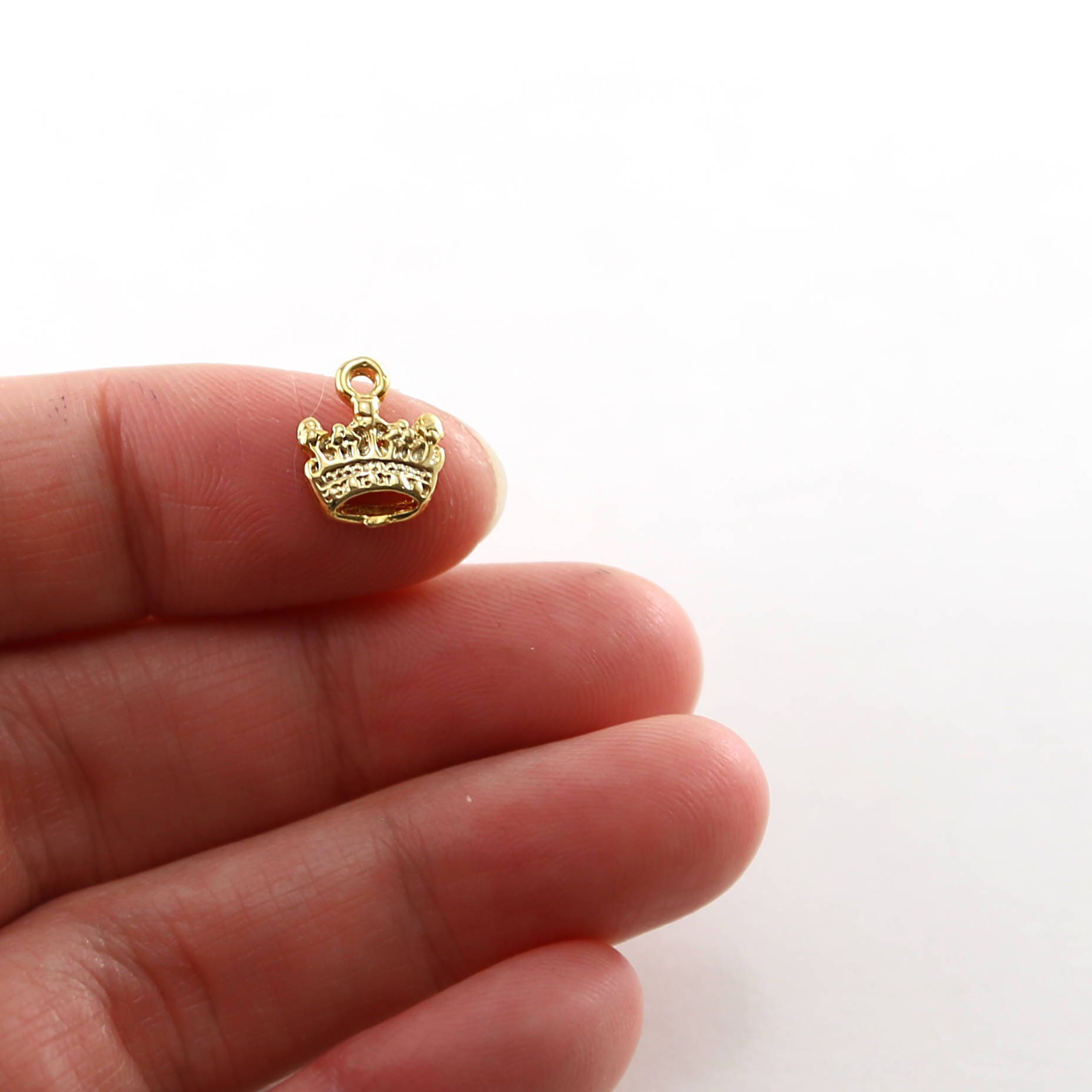 Sterling Silver or Vermeil Little Flat Detailed Crown Charm or Tiny Royal – Antique Silver