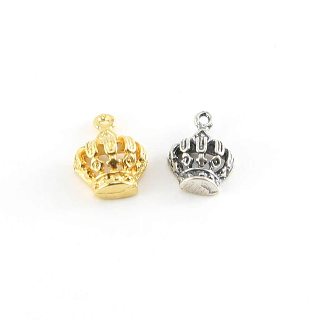 Sterling Silver or Vermeil Crown Charm Pendant with Hollow Back