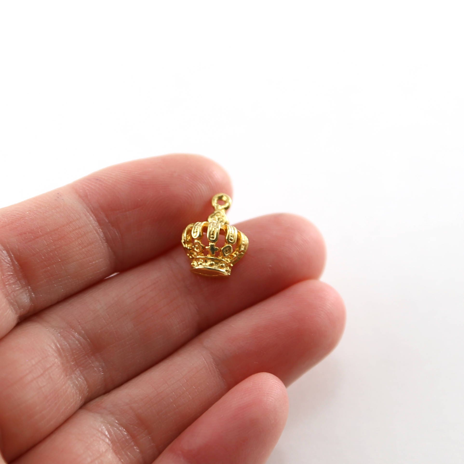 Sterling Silver or Vermeil Crown Charm Pendant with Hollow Back