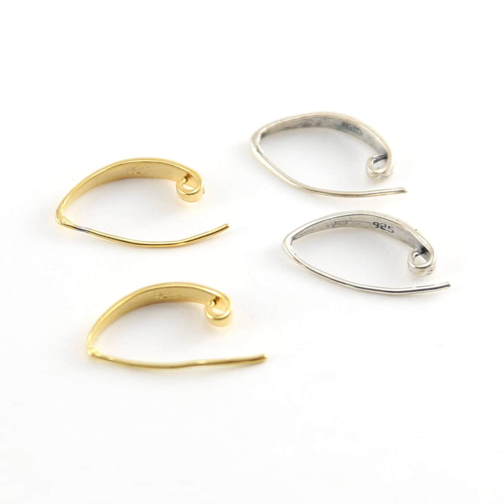 21mmx12mm Sterling Silver or Vermeil Flattened Front Earring Wire Ear (2pc)